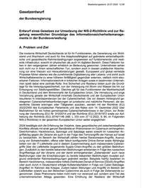 Regierungsentwurf zur Umsetzung der NIS-2 Richtlinie